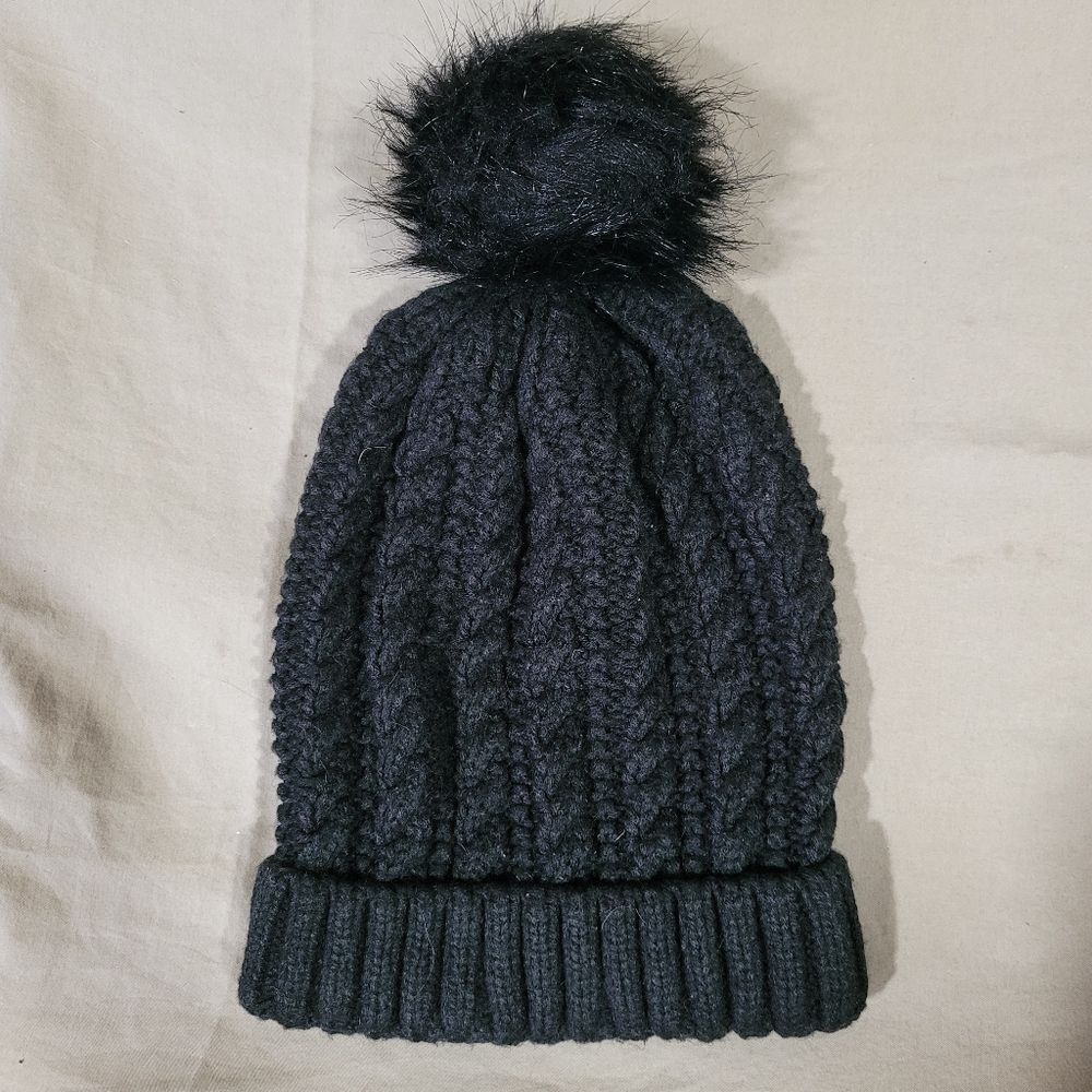New York & Company Black knitted pom pom hat